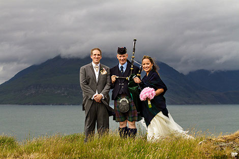 Piper on the Isle of Skye with Bride and Groom Wedding
